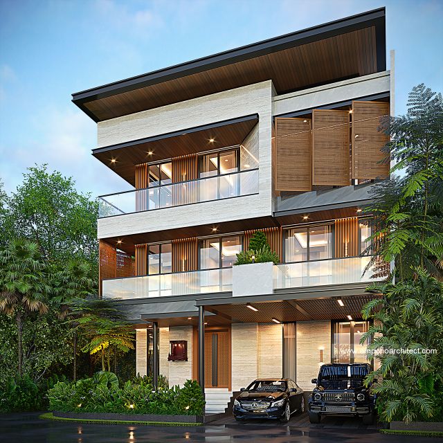 Desain Tampak Depan Rumah Modern 3 Lantai Bapak HRS di Medan