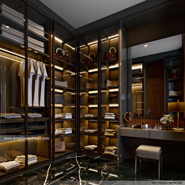 Desain Walk In Closet Rumah Modern 3 Lantai Bapak MBR di Sentul, Bogor