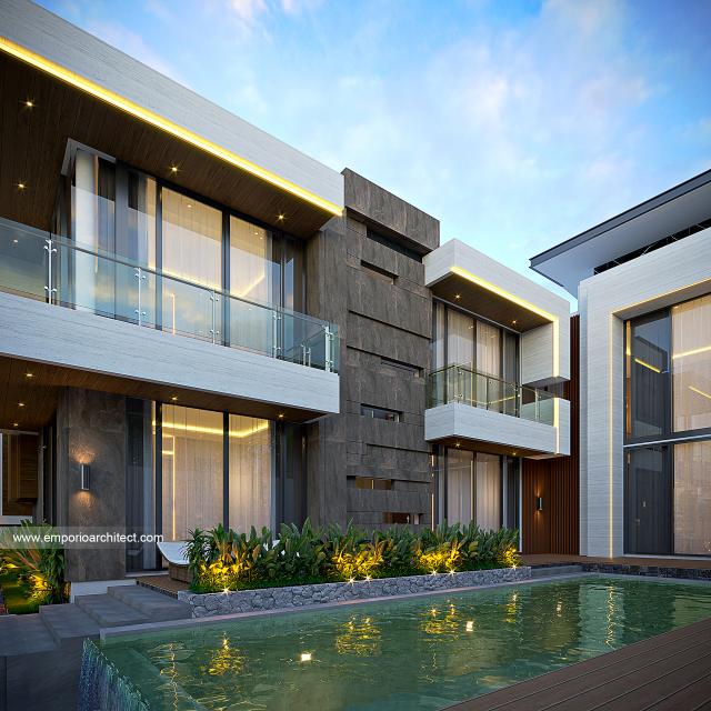 Desain Tampak Detail Belakang Rumah Modern 3 Lantai Bapak MBR di Sentul, Bogor