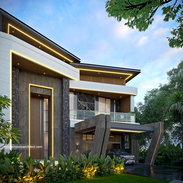 Desain Tampak Depan Rumah Modern 3 Lantai Bapak MBR di Sentul, Bogor