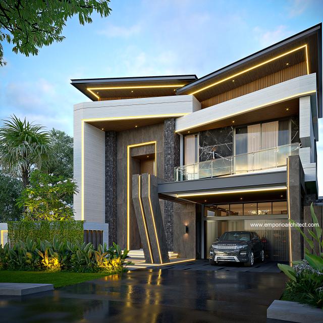 Desain Tampak Depan Dengan Pagar Rumah Modern 3 Lantai Bapak MBR di Sentul, Bogor