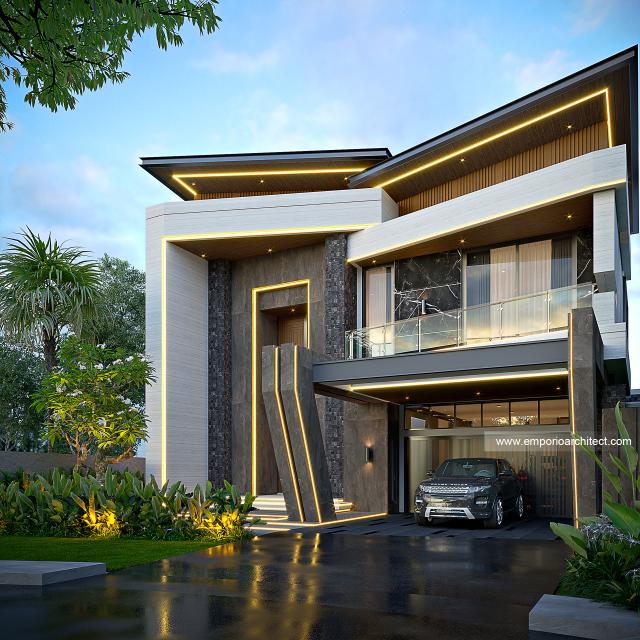 Desain Tampak Depan 2 Rumah Modern 3 Lantai Bapak MBR di Sentul, Bogor