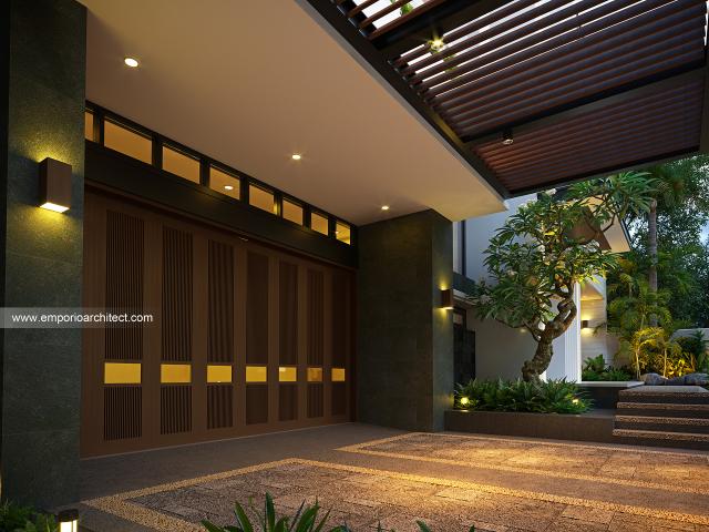 Desain Tampak Detail Depan Rumah Modern 3 Lantai Bapak EY di Makassar