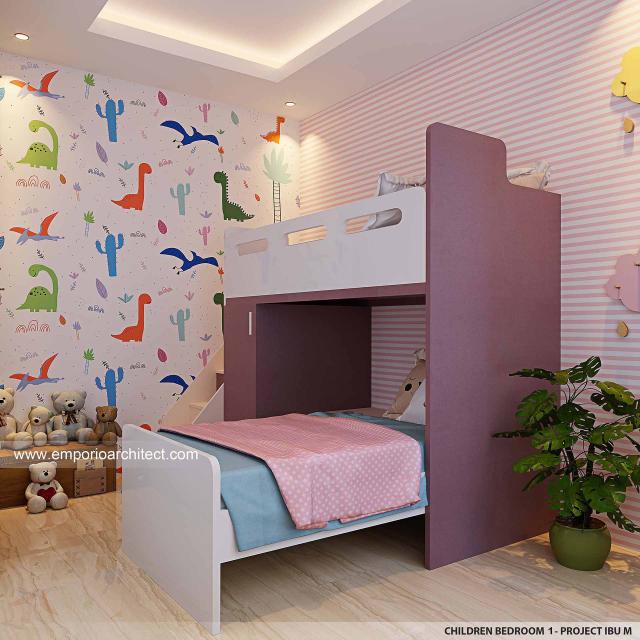 Desain Kamar Tidur Anak 1 Rumah Modern 3 Lantai Ibu M di Jakarta