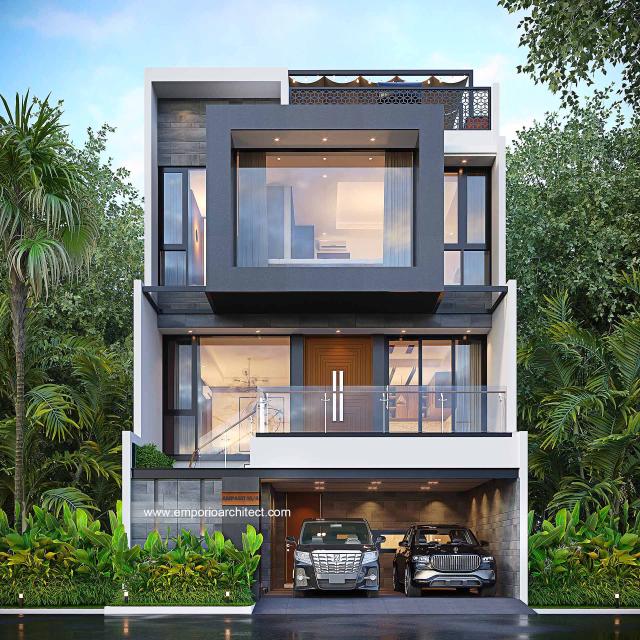 Desain Rumah Modern 3 Lantai Ibu M di Jakarta - Tampak Depan