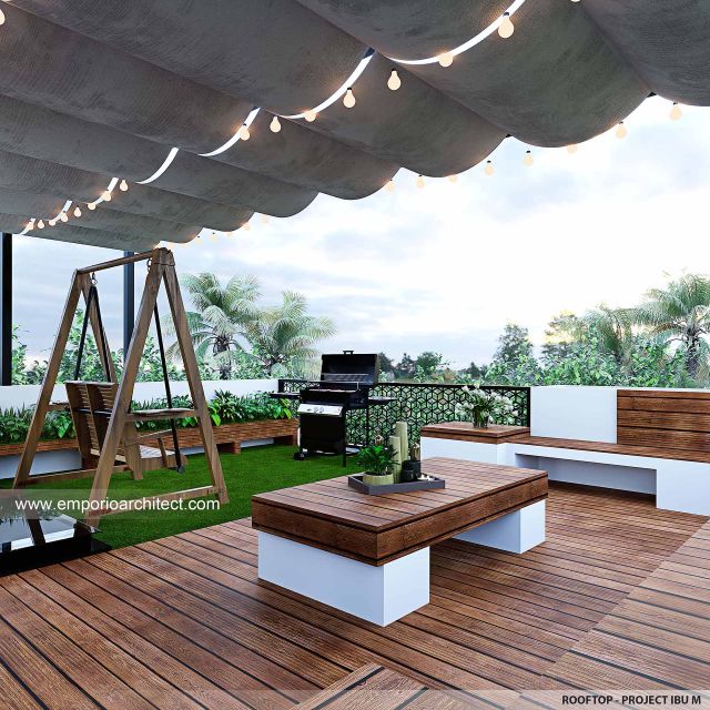 Desain Rooftop Rumah Modern 3 Lantai Ibu M di Jakarta