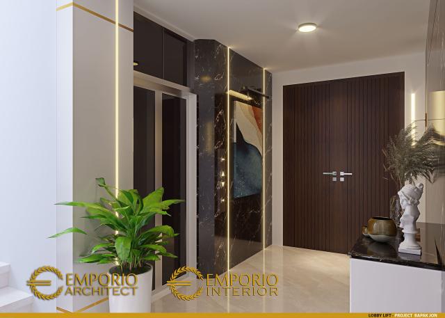 Desain Lobby Lift Rumah Modern 3 Lantai Bapak Jon di Jakarta Selatan