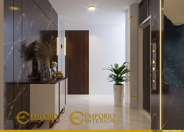 Desain Lobby Lift Rumah Modern 3 Lantai Bapak Jon di Jakarta Selatan