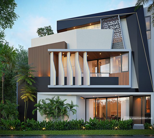 Desain Tampak Samping Rumah Modern 3 Lantai Ibu KRN di Bintaro, Jakarta Selatan