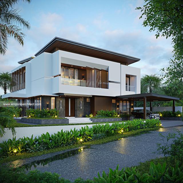 Desain Tampak Depan Rumah Modern 3 Lantai Bapak SNL di Batam