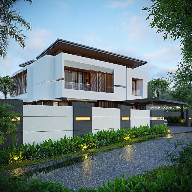 Desain Tampak Depan Dengan Pagar  Rumah Modern 3 Lantai Bapak SNL di Batam