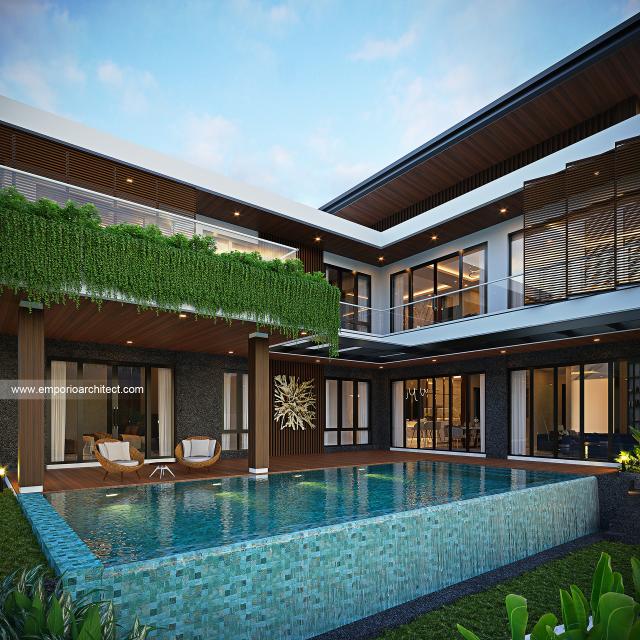 Desain Tampak Detail Belakang Modern 3 Lantai Bapak SNL di Batam