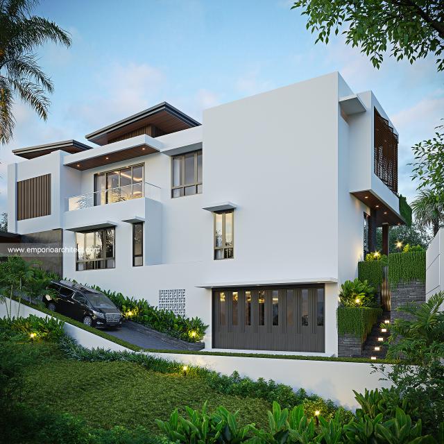 Desain Tampak Samping Kanan Rumah Modern 3 Lantai Bapak SNL di Batam