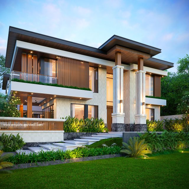 Desain Tampak Depan Rumah Modern 3 Lantai Ibu RGC (DR House) di Badung, Bali