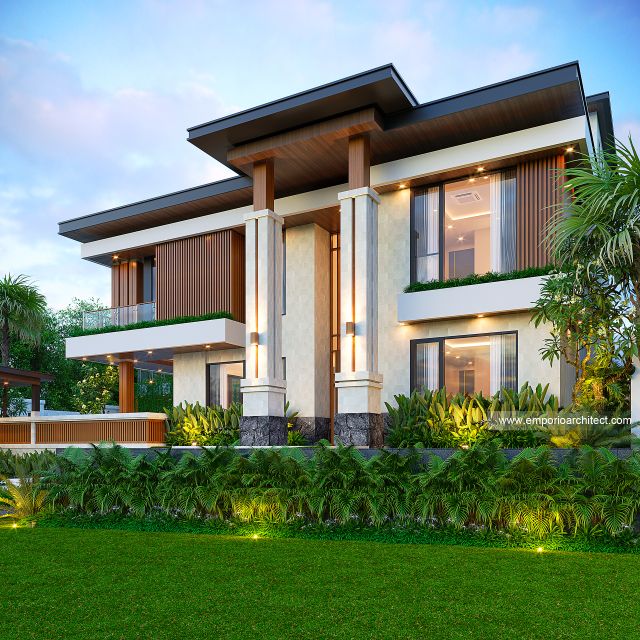 Desain Tampak Depan 2 Rumah Modern 3 Lantai Ibu RGC (DR House) di Badung, Bali