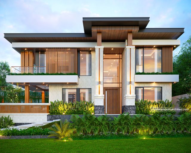 Desain Tampak Depan 3 Rumah Modern 3 Lantai Ibu RGC (DR House) di Badung, Bali