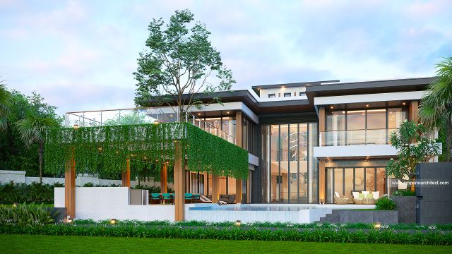 Desain Tampak Belakang Rumah Modern 3 Lantai Ibu RGC (DR House) di Badung, Bali