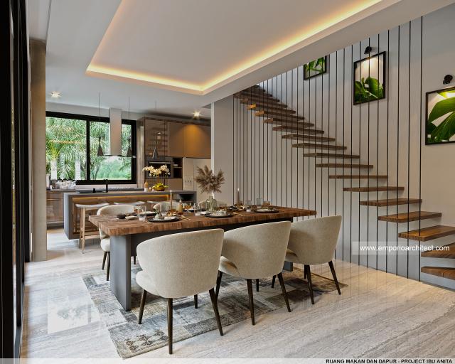 Desain Ruang Makan dan Dapur Rumah Modern 3 Lantai Ibu ANT di Jakarta Selatan