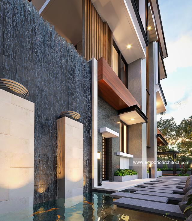 Desain Tampak Detail Samping Rumah Modern 3 Lantai Bapak Leo di Jakarta Utara