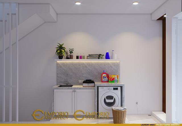 Desain Laundry Area Rumah Modern 3 Lantai Bapak Armanto di Jakarta Utara