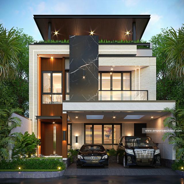 Desain Tampak Depan Rumah Modern 3 Lantai Bapak HRR di Balikpapan