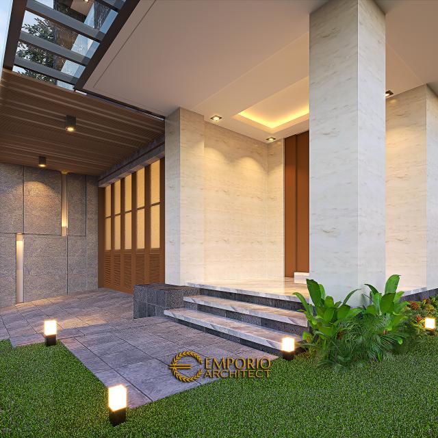 Desain Tampak Detail Depan Rumah Modern 3 Lantai Ibu Silvi II di Surabaya