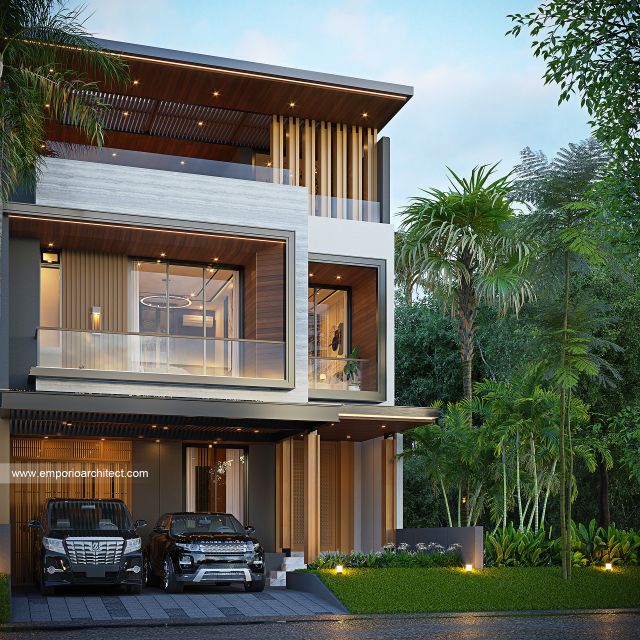 Desain Tampak Depan 3 Rumah Modern 3 Lantai Ibu GTS di Semarang