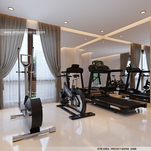 Desain Area Gym Rumah Modern 3 Lantai Bapak DWB di Surabaya