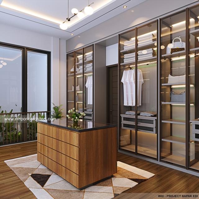 Desain Walk In Closet Rumah Modern 3 Lantai Bapak ED di Cibubur, Jakarta Timur