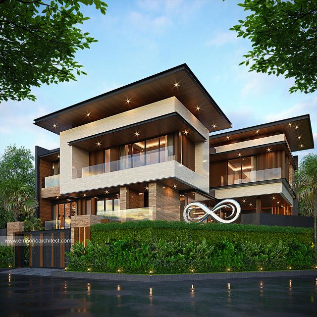 Desain Tampak Hook Rumah Modern 3 Lantai Bapak DSH di Bekasi