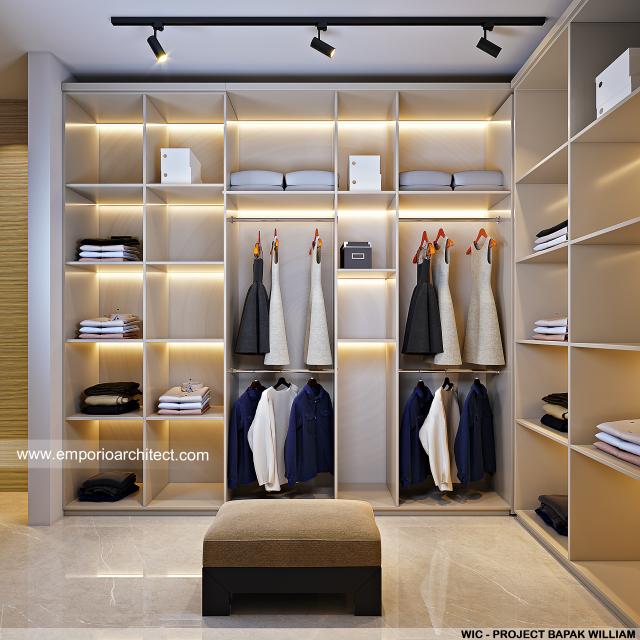 Desain Walk In Closet Rumah Modern 3 Lantai Bapak WLL di Jakarta Barat