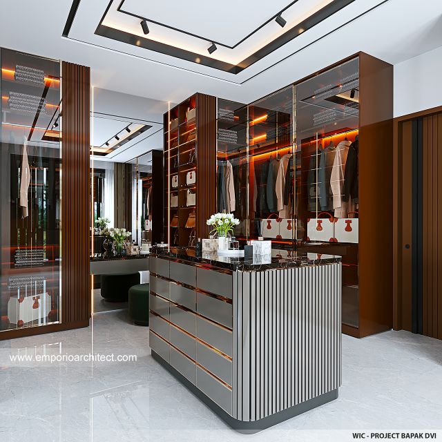 Desain Walk In Closet Rumah Modern 3 Lantai Bapak DVI di Cikarang, Bekasi