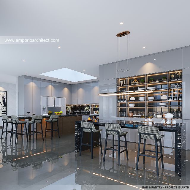 Desain Bar dan Pantry Rumah Modern 3 Lantai Ibu KTH di Jepara, Jawa Tengah