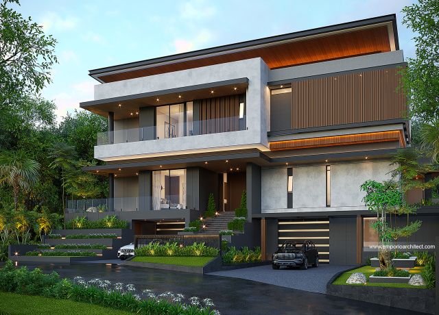 Desain Tampak Depan Rumah Modern 3 Lantai Ibu KTH di Jepara, Jawa Tengah