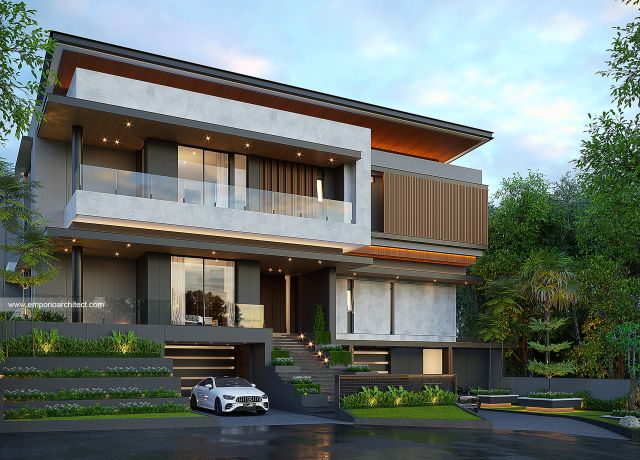 Desain Tampak Depan 2 Rumah Modern 3 Lantai Ibu KTH di Jepara, Jawa Tengah