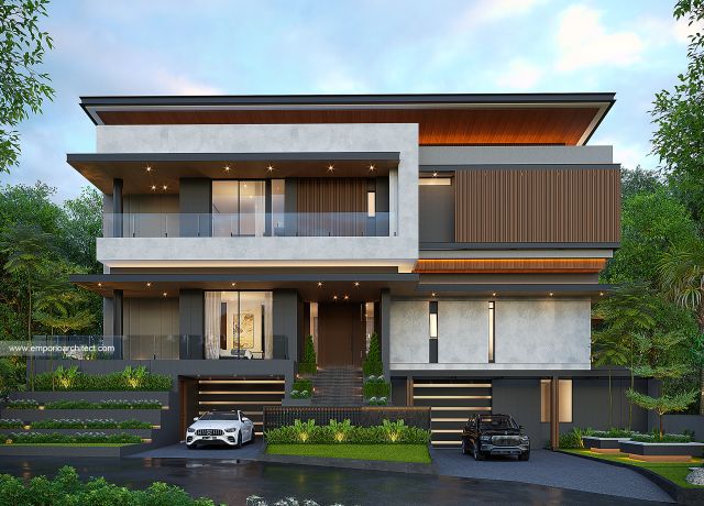 Desain Tampak Depan 3 Rumah Modern 3 Lantai Ibu KTH di Jepara, Jawa Tengah