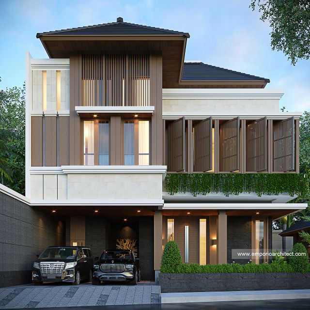 Desain Tampak Depan 2 Rumah Modern 3 Lantai Ibu MG di BSD, Tangerang Selatan