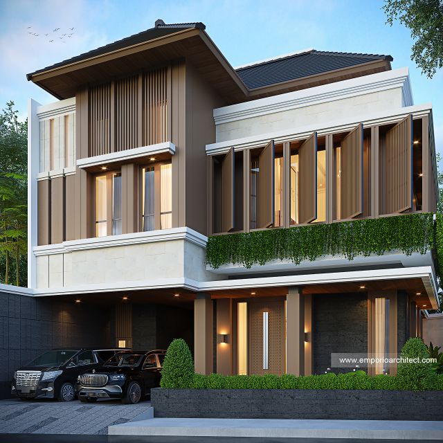 Desain Tampak Depan 3 Rumah Modern 3 Lantai Ibu MG di BSD, Tangerang Selatan