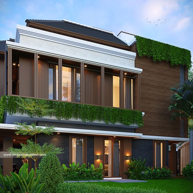 Desain Tampak Samping Rumah Modern 3 Lantai Ibu MG di BSD, Tangerang Selatan