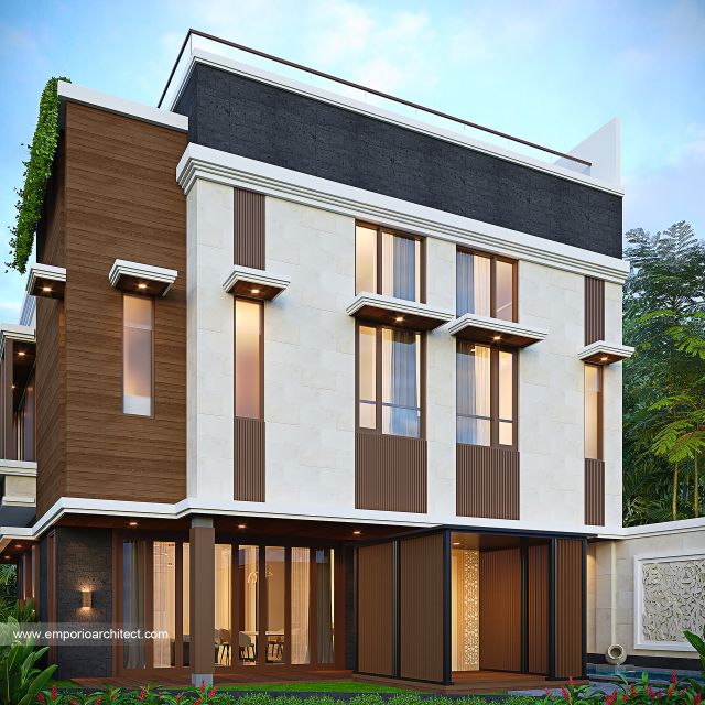 Desain Tampak Belakang Rumah Modern 3 Lantai Ibu MG di BSD, Tangerang Selatan