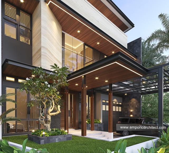 Desain Tampak Detail Depan Rumah Modern 3 Lantai Bapak LSO di Serpong, Tangerang Selatan