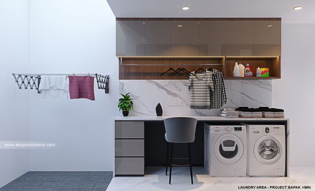 Desain Laundry Area Rumah Modern 3 Lantai Bapak HMN 1605 di Samarinda