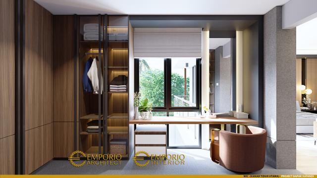 Desain Walk In Closet Kamar Tidur Utama Lantai 1 Rumah Modern 3 Lantai Bapak Supandi di Jakarta