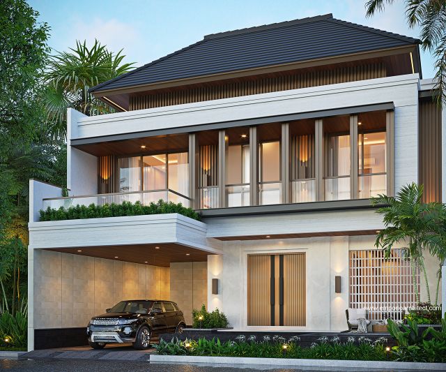 Desain Tampak Depan 2 Rumah Modern 3 Lantai Bapak ADR di Badung, Bali