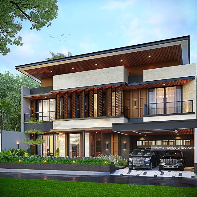 Desain Tampak Depan 2 Rumah Modern 3 Lantai Bapak SHR di Balikpapan