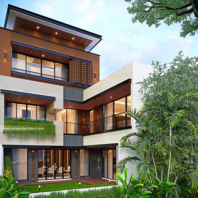 Desain Tampak Belakang Rumah Modern 3 Lantai Bapak SHR di Balikpapan