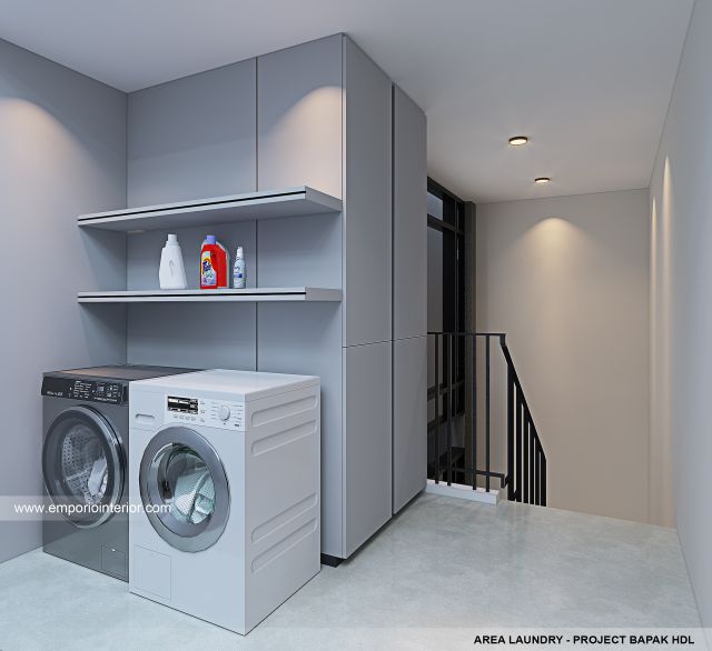 Desain Laundry Rumah Modern 3 Lantai Bapak HDL di Bekasi