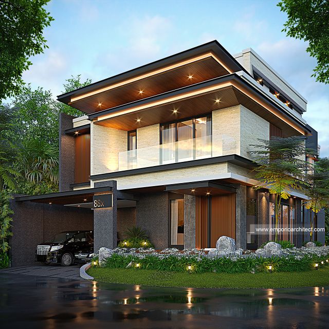 Desain Tampak Hook Rumah Modern 3 Lantai Ibu AFN di Balikpapan