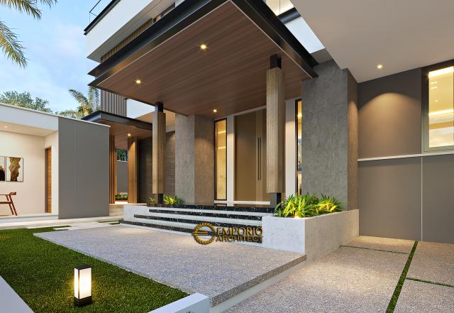 Desain Tampak Detail Depan Rumah Modern 3 Lantai Bapak Joseph di Jakarta