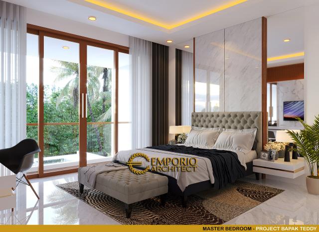 Desain Kamar Tidur Utama Rumah Modern 3 Lantai Bapak Teddy di Jakarta Utara